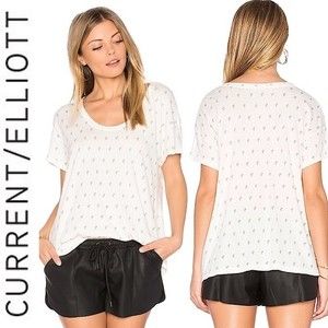 Current Elliott The Slouchy Scoop White Cactus Tee Shirt Graphic Print Boxy Top